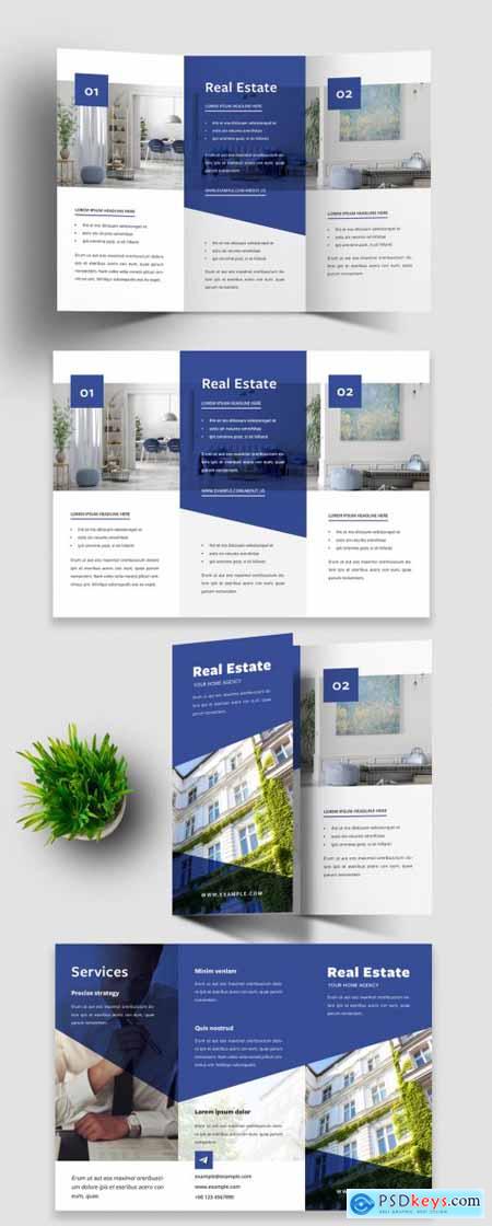 Modern Trifold Brochure Design Layout with Blue Accents 389708134