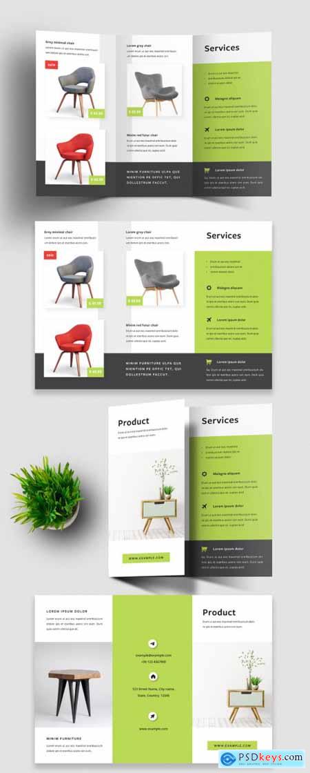 Trifold Brochure Design Layout with Green Accents 389708201