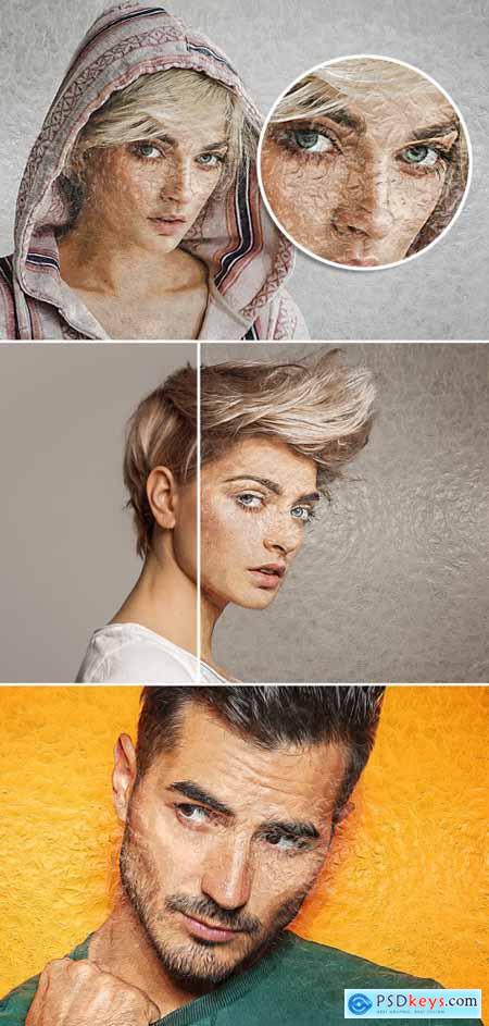 Oil Paint Photo Effect on Cracked Wall Surface Mockup 391334719