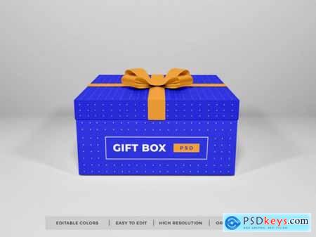 Christmas gift box with ribbon mockup