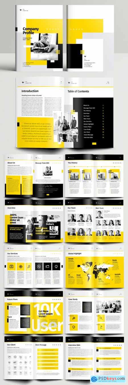 Company Profile Brochure Layout with Yellow Accents 391589489