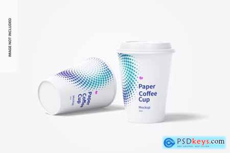 12oz paper coffee cups with caps mockup falling
