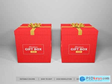 Christmas gift box with ribbon mockup 2