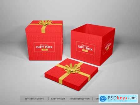 Christmas gift box with ribbon mockup 2