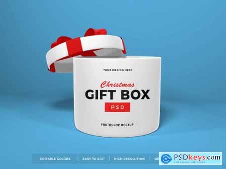 Christmas gift box with ribbon mockup
