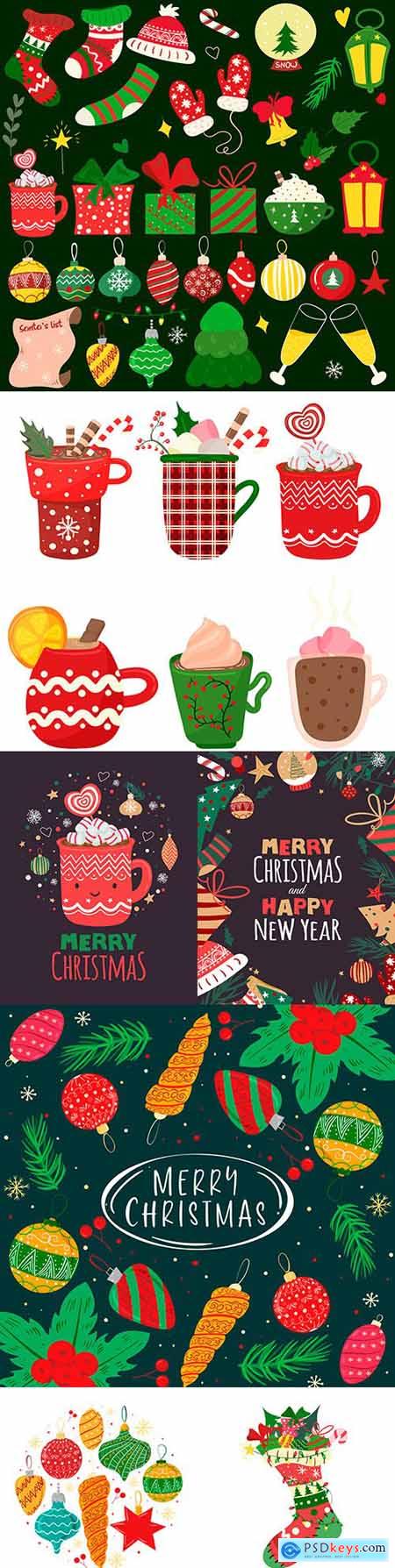 Christmas themed decorations and flat design elements