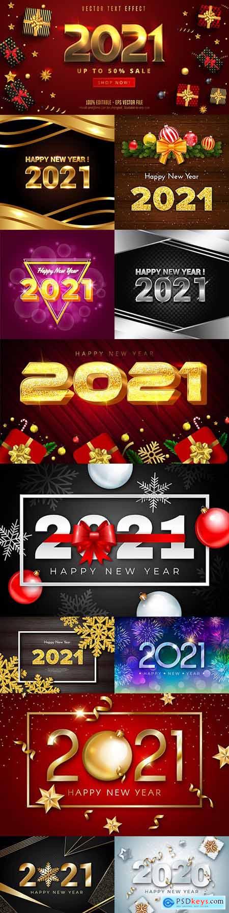 Happy New Year and Christmas 2021 decorative inscription with bright effect