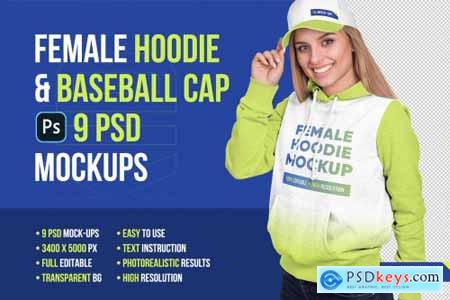Female Hoodie & Baseball Cap Mockup 5336872
