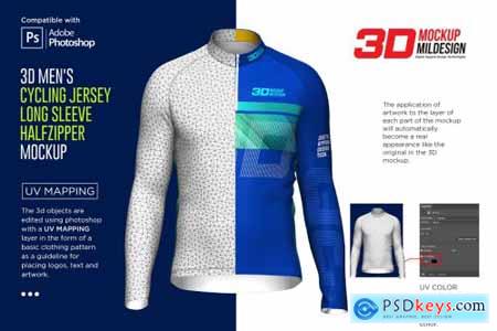 3D Mens Cycling Jersey Half-zip LS 5539751