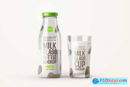 Fresh Milk Glass Bottle Mockup Set 5662647
