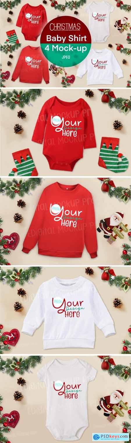 4 Christmas RED WHITE Baby Shirt Mock Up 6919285