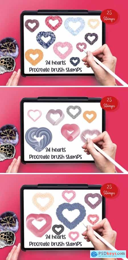 3 D Hearts 25 Procreate Brush Stamps 6917478