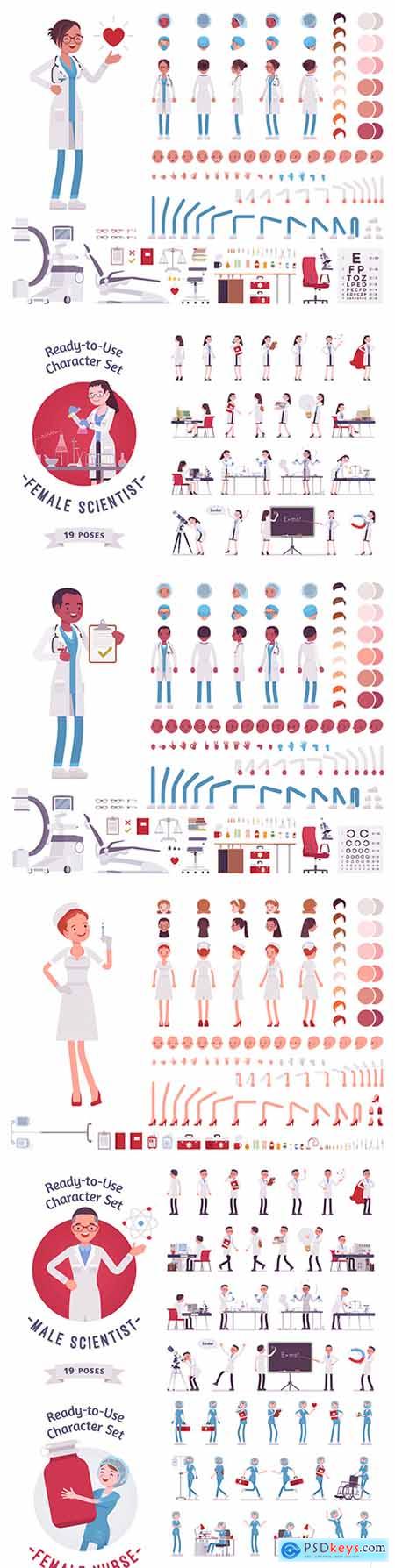 Doctor and nurse cartoon designer from different body parts and items