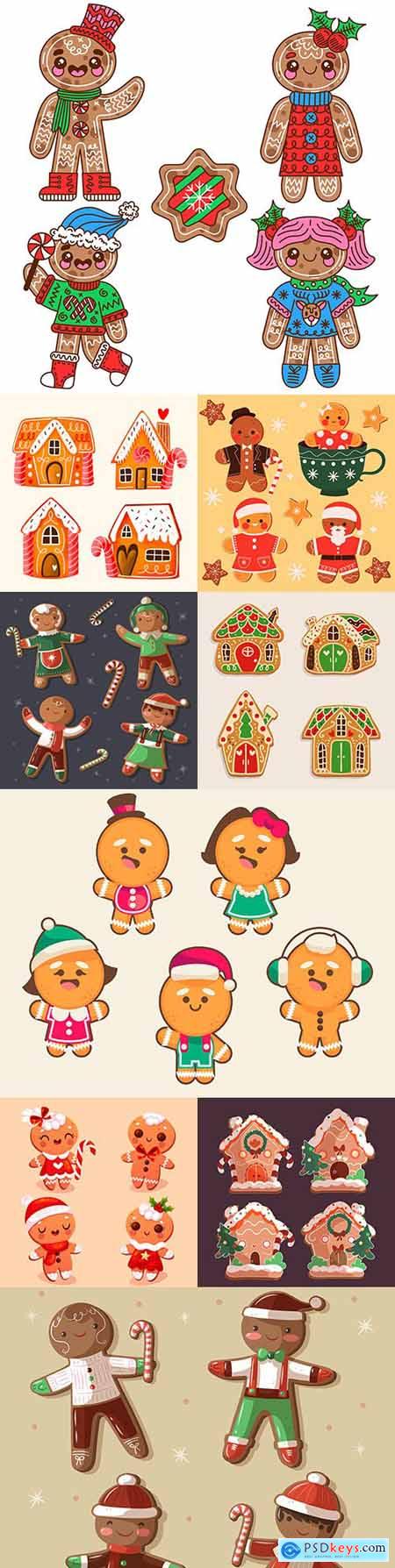 Painted gingerbread man and lodge collection Christmas illustrations