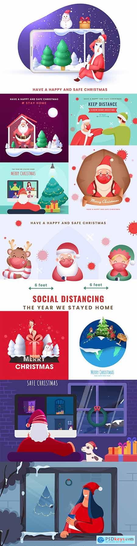 Santa Claus celebrates Christmas at home maintaining social distancing