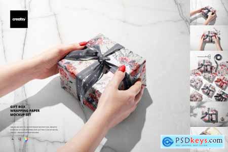 Gift Box Wrapping Paper Mockup Set 5672384