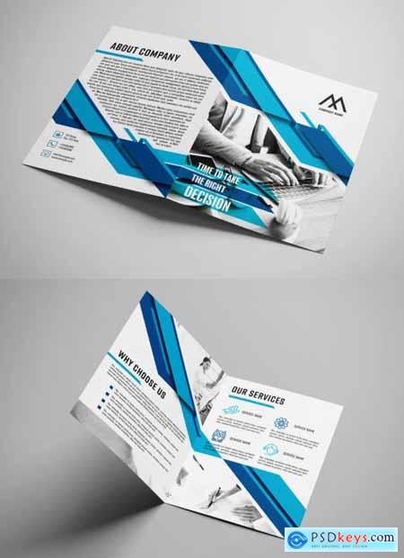 Business Bifold Brochure Layout with Blue Accents 392950473