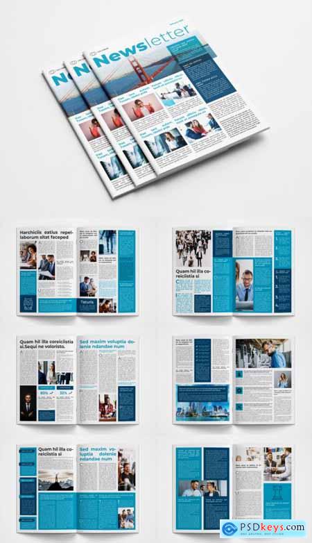 Newsletter Layout with Blue Accents 392950343