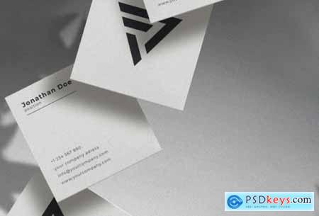 White floating square textured business card mockup