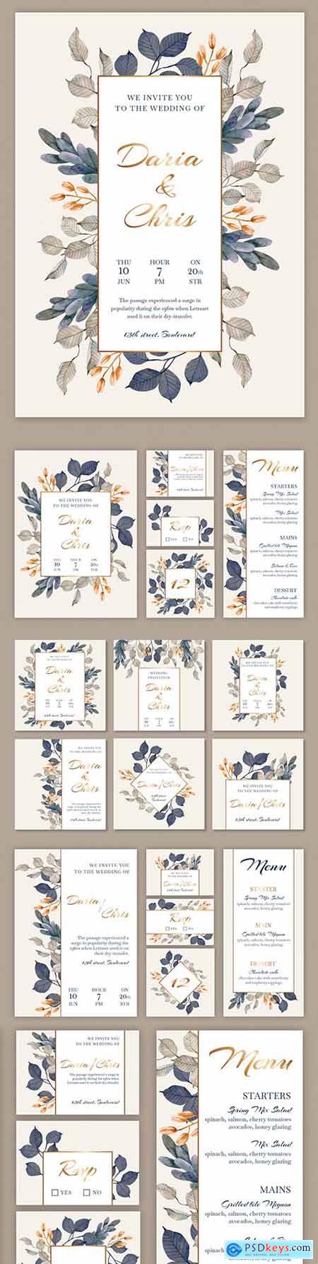 Floral wedding stationery and instagram post design template