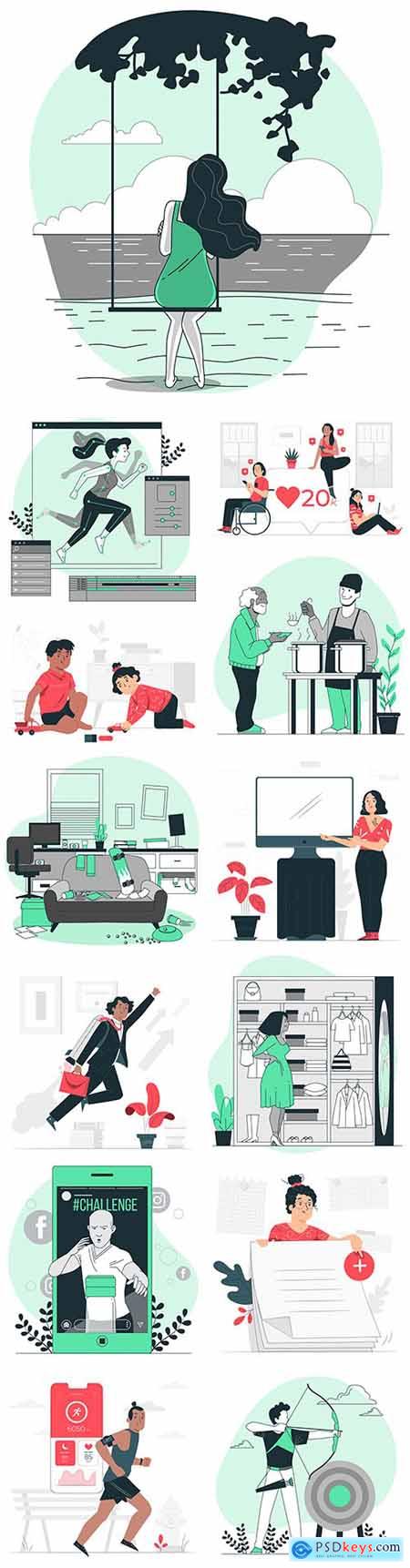 People lifestyle and different situations flat design illustration 5