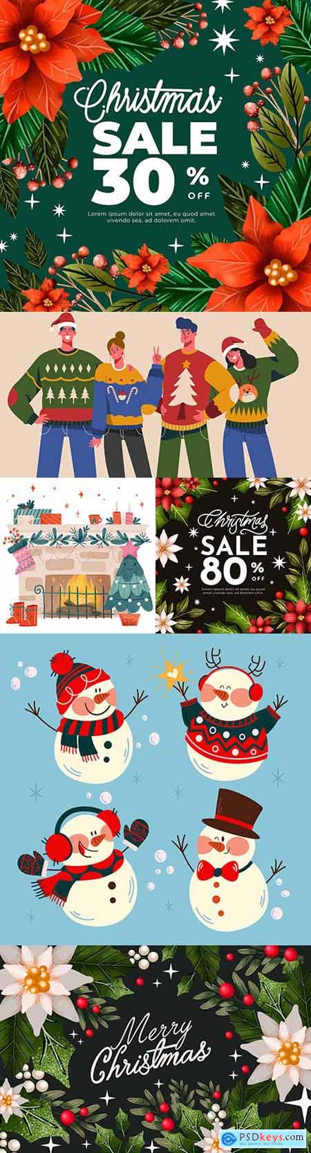 Christmas special sales and cute characters flat design