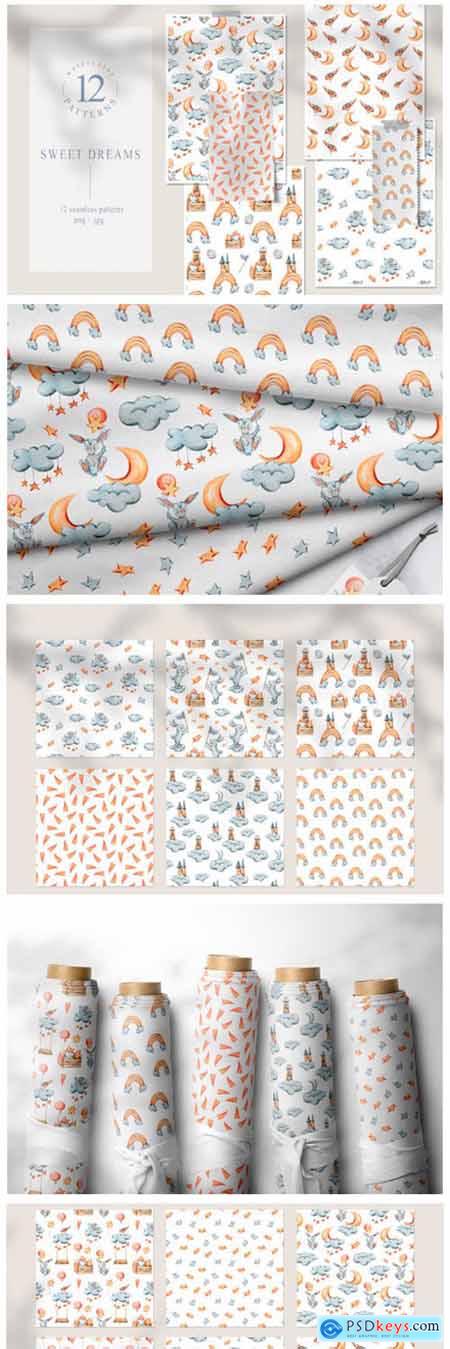 12 Watercolor Bunny Seamless Patterns 6983154