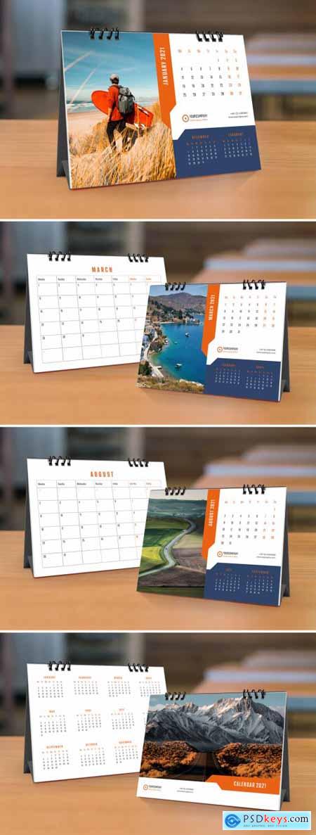 2021 Desk Calendar Planner Layout with Orange and Blue Accents 399838747