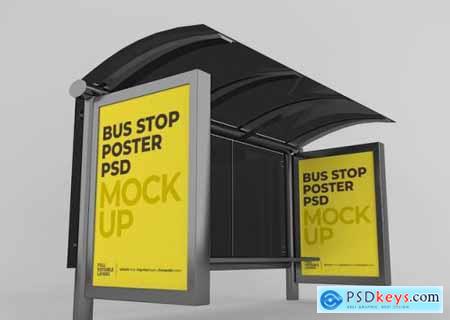 Realistic city bus stop billboard mockup