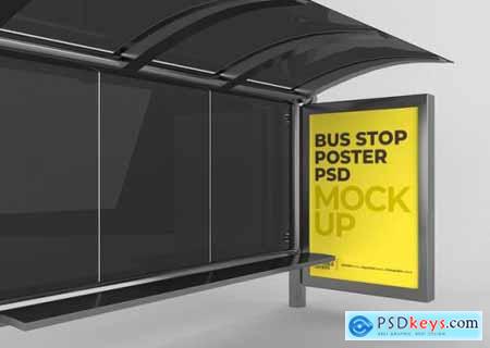 Realistic city bus stop billboard mockup