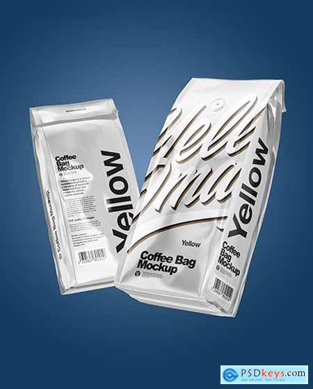 Two Glossy Metallic Coffee Bag Packagin Mockup 72520