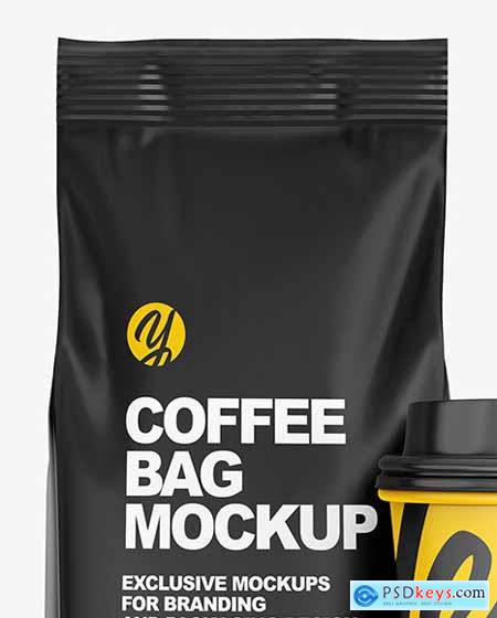 Matte Coffee Bag with Cup Mockup 72956