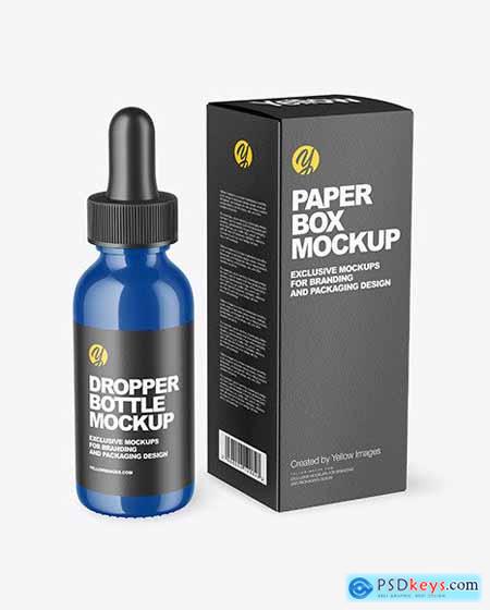 Glossy Dropper Bottle with Paper Box Mockup 72759