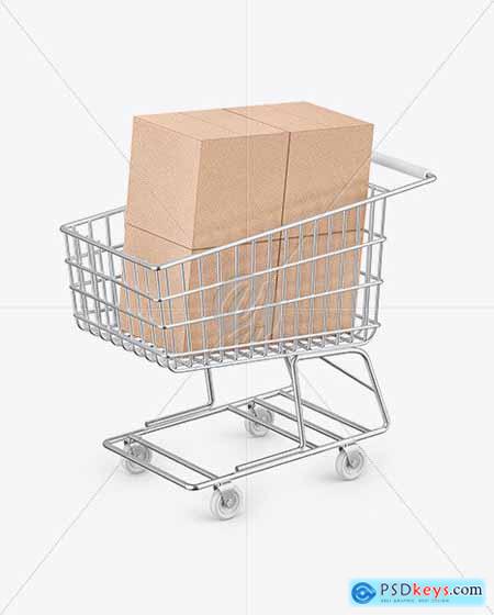 Shopping Cart W- 4 Kraft Boxes Mockup 73148