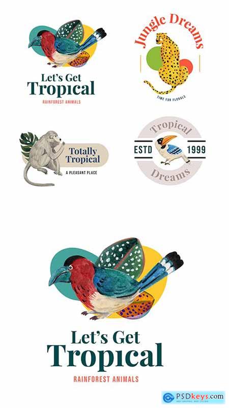 Tropical birds design watercolor company logos