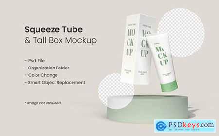 Squeeze tube and tall box on podium mockup