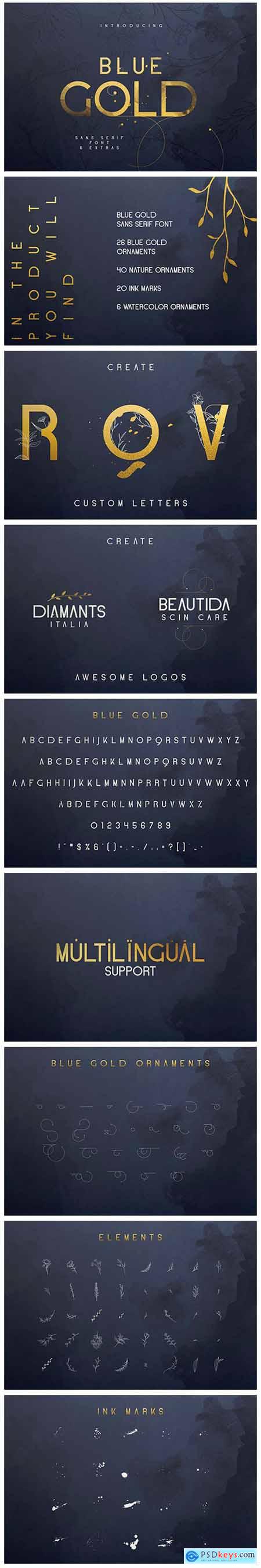 Blue Gold Sans Serif Font + Extras 4180350