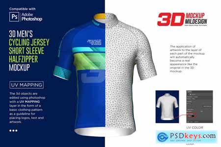 3D Mens Cycling Jersey Half-zip SS 5539685