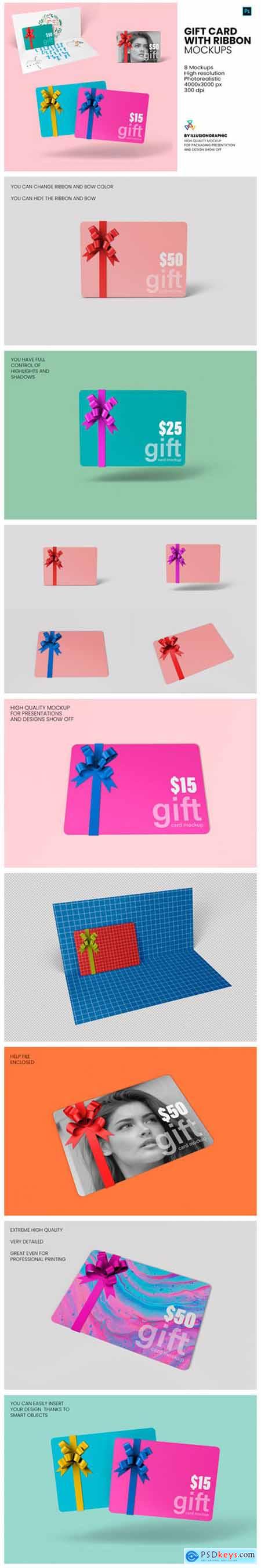 Gift Card with Ribbon Mockup - 8 Views 6713904