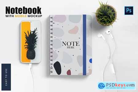 Note Book with Mobile Mockup