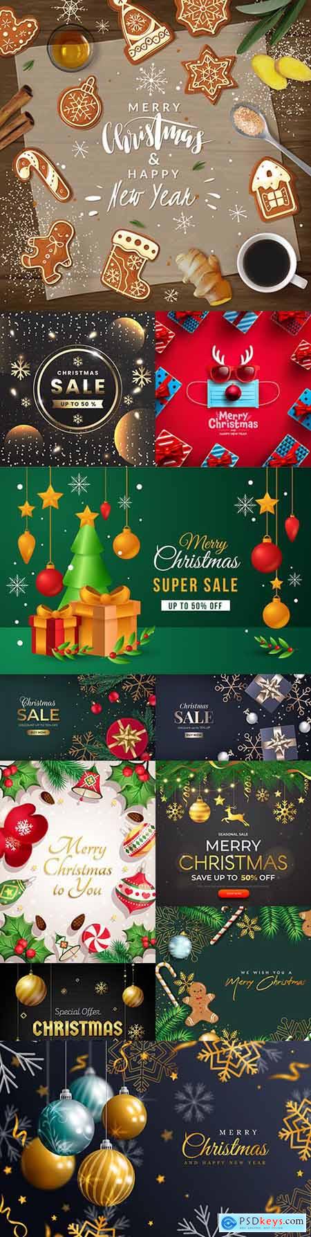 Christmas sale and New Year background realistic illustration