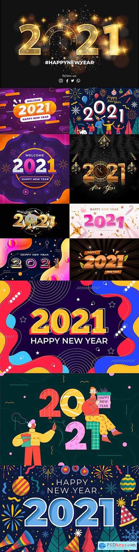 New Year 2021 background in flat design inscription