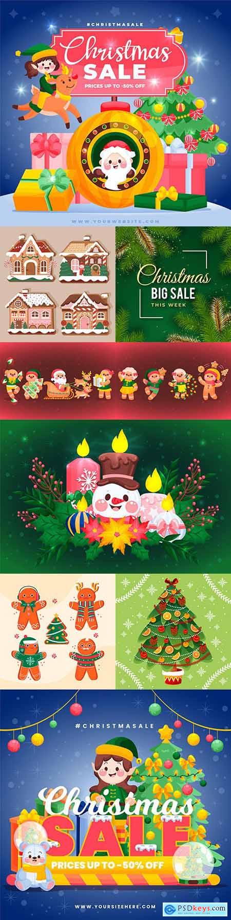 Christmas sales and New Year design elements illustration