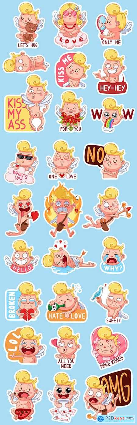 Colored set of amurs for Valentine’s Day fun stickers