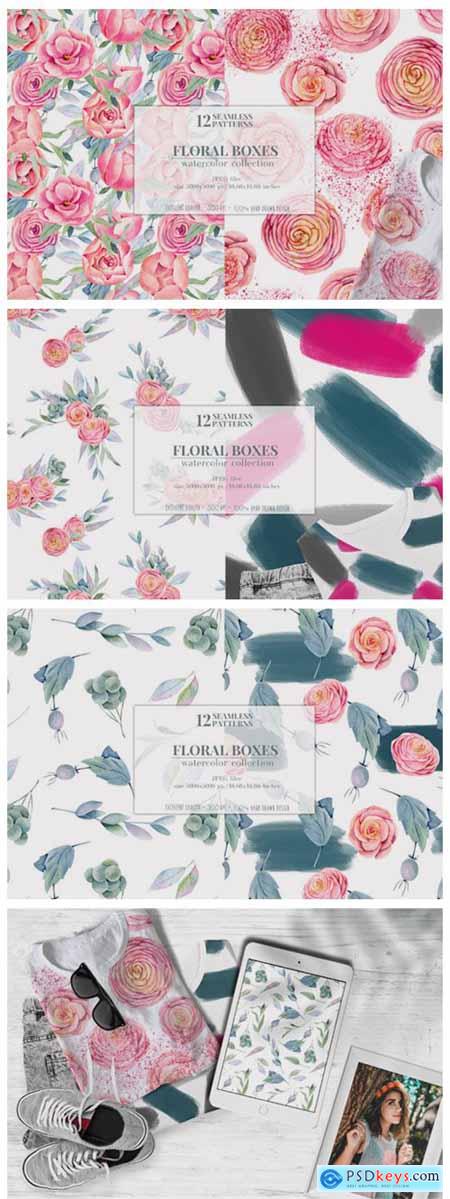 Floral Boxes Seamless Patterns Set 7063909