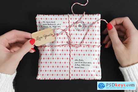 Parcel Wrapped In Paper With Wooden Tag Mockup