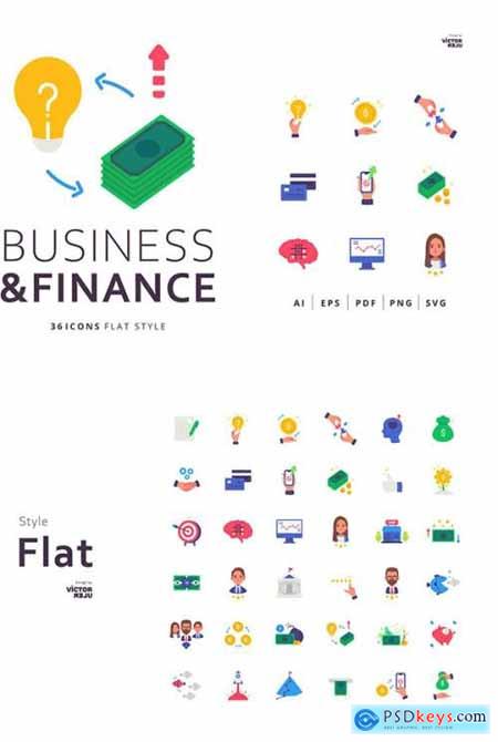 36 Business and Finance Icons Flat Style