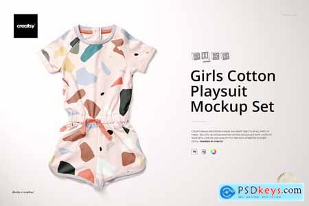 Girls Cotton Playsuit Mockup Set 4383093