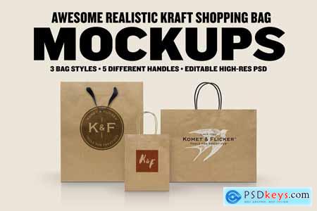 Realistic Kraft Shopping Bag Mockups 5819572