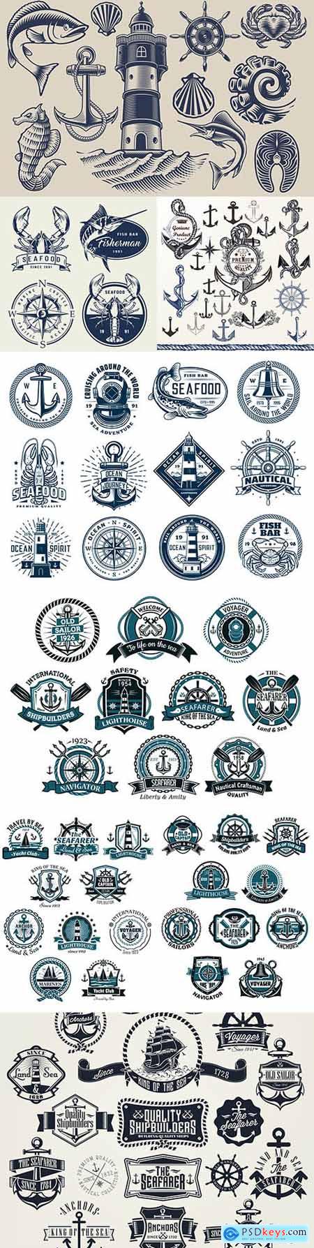 Marine anchor set of labels and design logos 5